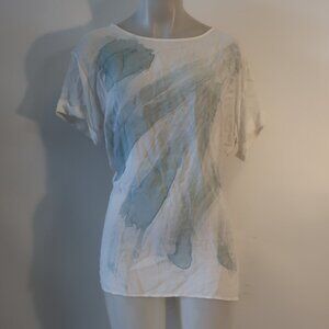 Womens Moon & Sky White, Green Print Short Sleeve Blouse S